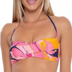 Trina Turk Breeze blue pink multi twist bandeau bikini top size 6